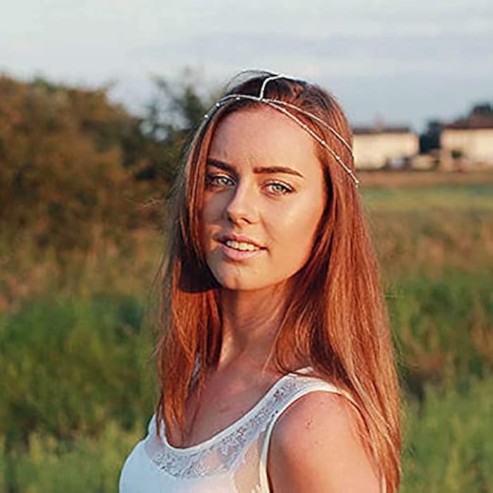 Bomine Boho Beaded Head Chain Gypsy Hair Chain Festival Wedding Jewelry Headpieces Hair Acessories for Women and Girls (Silver) - Image 3